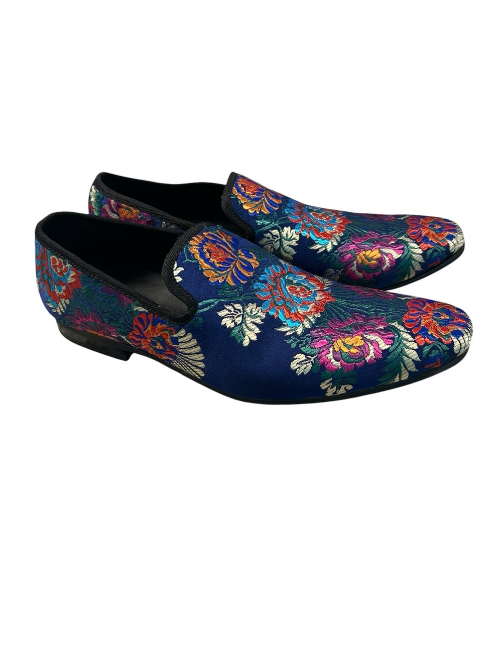 Embroidered Floral Navy Slip-On Loafers